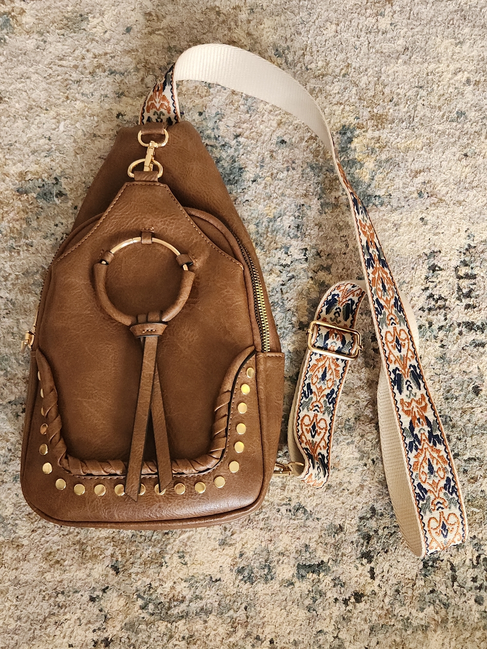Sam & Hadley Brown Leather Crossbody Sling Bag Embellished Strap Boho Western 11